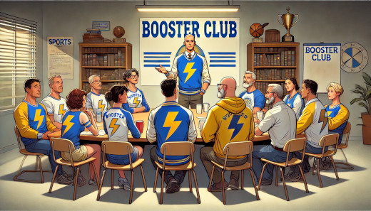 AI-generated image of a booster club meeting by DALL-E