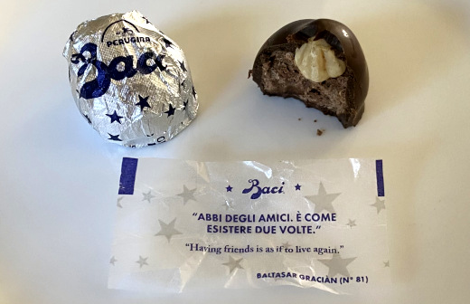 photo of Baci candy wrapped and unwrapped with note