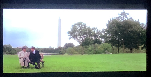 screenshot of park bench scene in JFK movie